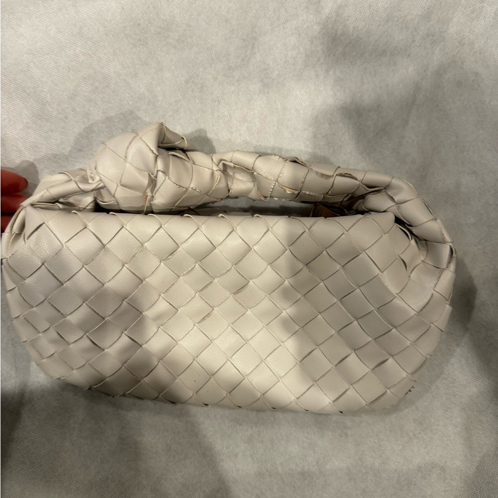 White woven handbag
